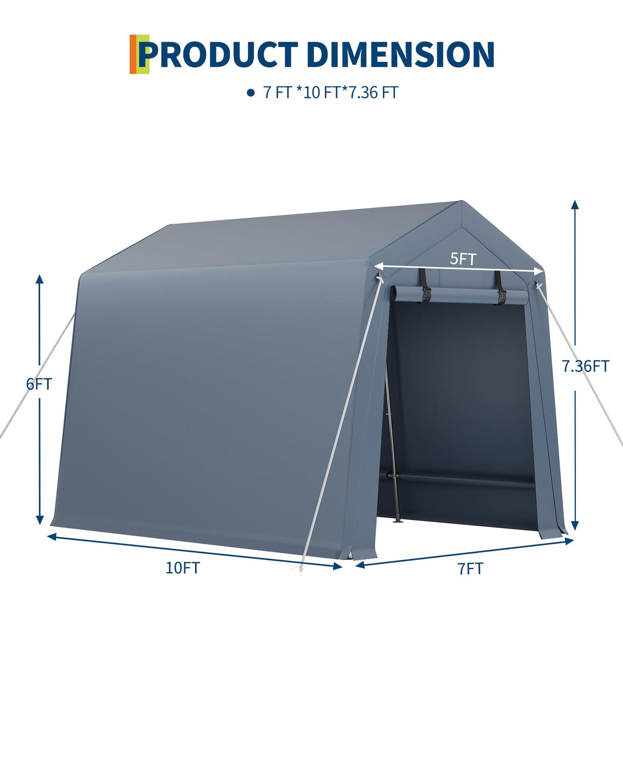 IDEALHOUSE 7x10 FT Outdoor Storage Shelter Shed Carport with Roll-Up Ventilated Zipper Door and Windows, Waterproof Portable Garage, Heavy Duty Tent Shed for Motorcycle Bike Firewood Tools IDEALHOUSE