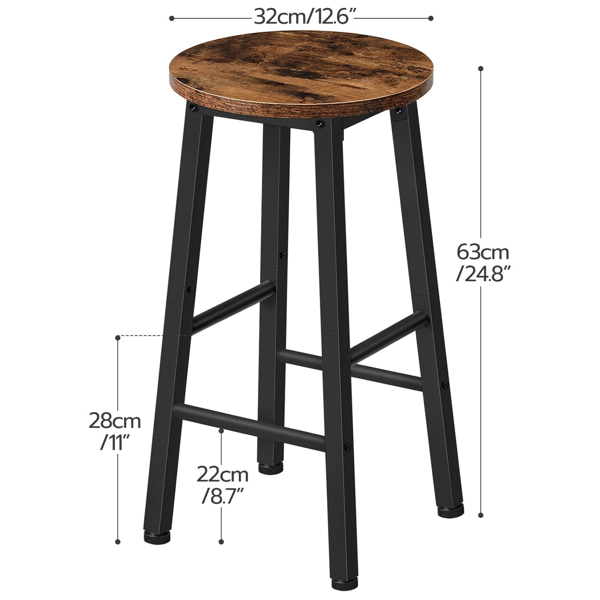HOOBRO Bar Stools Set of 2, Counter Height Bar Stools, 24.8" Bar Stools for Kitchen Island, Industrial Kitchen Bar Chairs, for Dining Room, Kitchen, HOOBRO