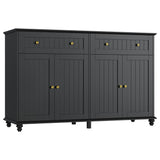 finetones Buffet Cabinet with Storage, 55.1” Large Sideboard Buffet Cabinet, Black Kitchen Cabinet Display Cabinet with 2 Drawers and 4 Doors, Wood Coffee Bar Cabinet for Kitchen Dining Room finetones