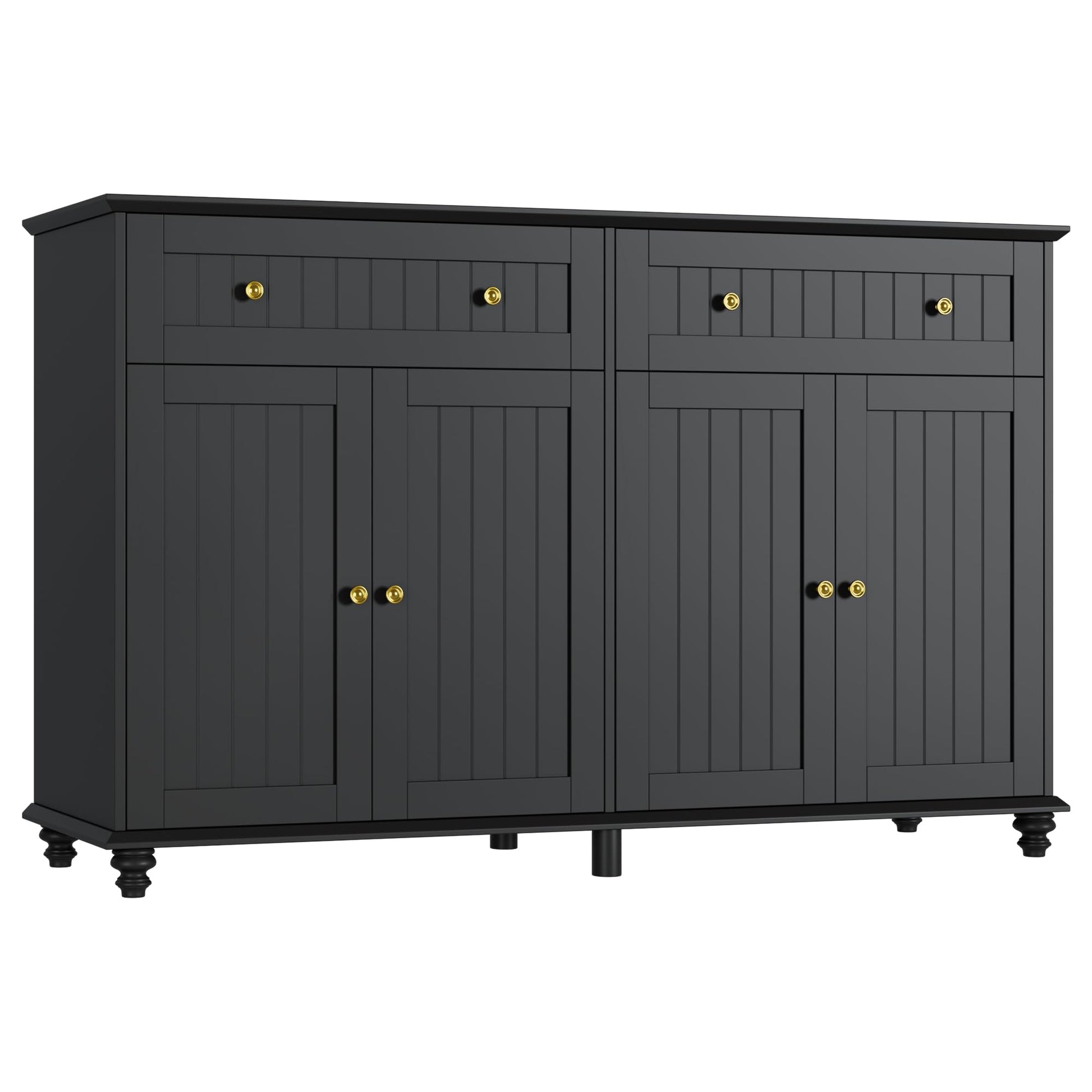 finetones Buffet Cabinet with Storage, 55.1” Large Sideboard Buffet Cabinet, Black Kitchen Cabinet Display Cabinet with 2 Drawers and 4 Doors, Wood Coffee Bar Cabinet for Kitchen Dining Room - WoodArtSupply