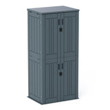 30 Cubic Ft. Vertical Resin Outdoor Storage Shed with Lockable Double Doors,Tall Storage Cabinet with 4 Shelves, Weather-Resistant Multi-Wall Panels,Storage Shed for Patio, Garden, Yard, Grey ZYJOYY