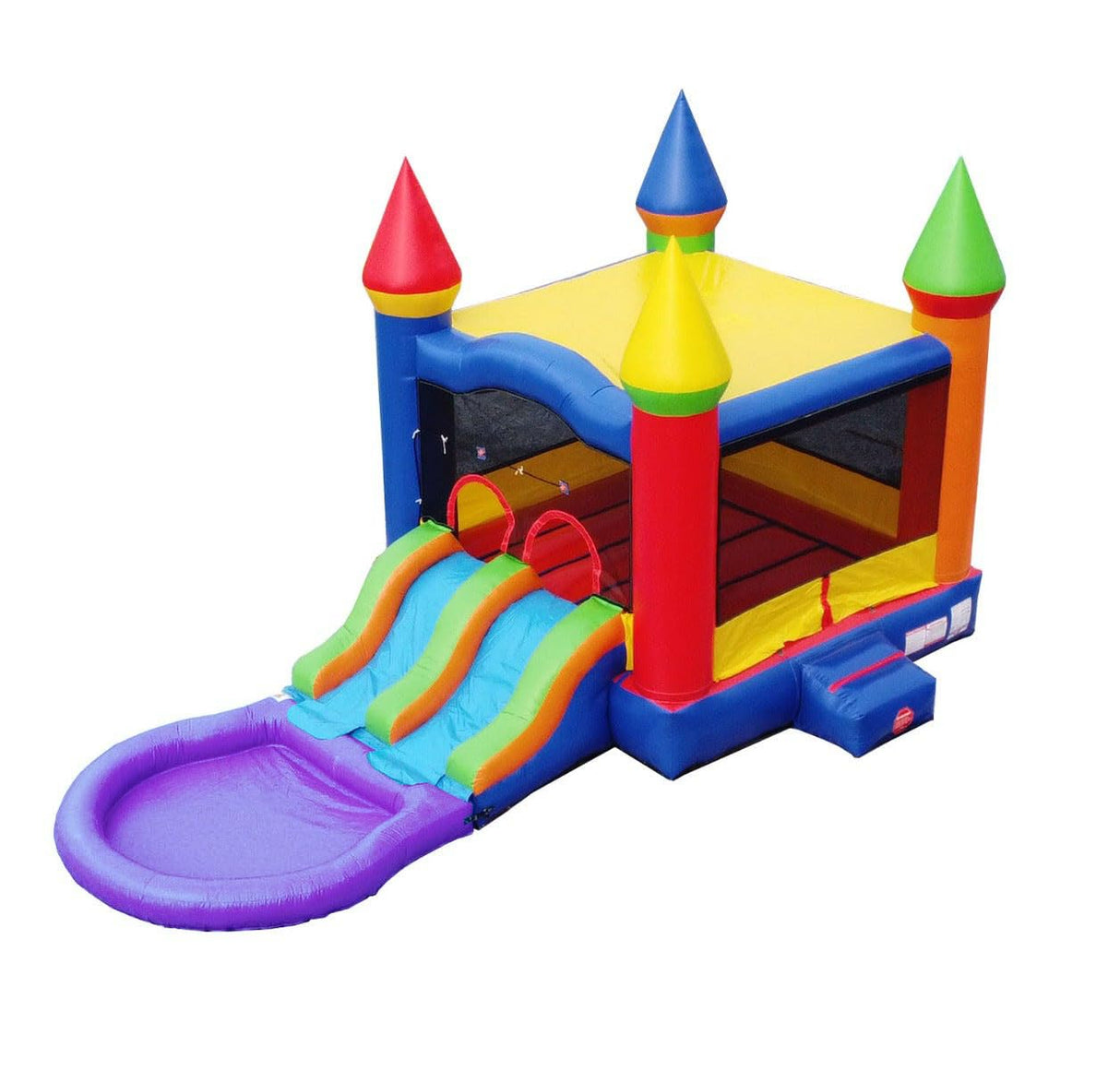Inflatable Bounce House with Slide for Kids - Backyard Modular Rainbow Castle Combo Bouncer with Water Pool, Outdoor Toys, Jumpers for Kids - Bounce House with Blower & Stakes - 12' x 12' Area Pogo Bounce House