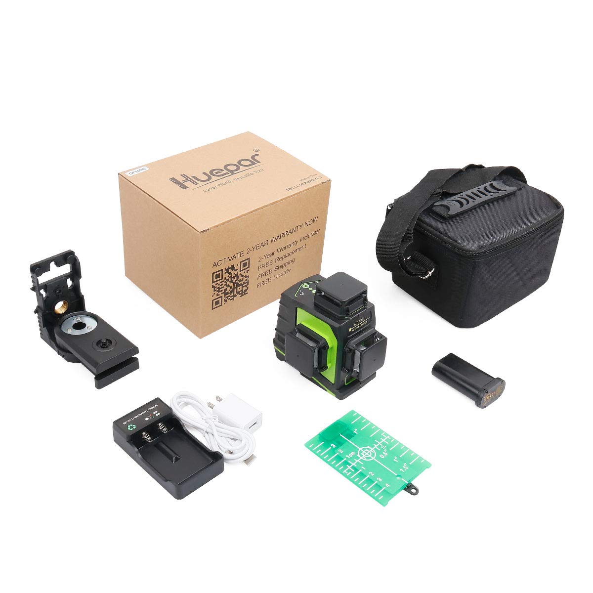 Huepar 3D Green Beam Self-Leveling Laser Level 3 x 360 Cross Line Three-Plane Leveling and Alignment Tool -Two 360 Vertical and One 360 Horizontal Line -Magnetic Pivoting Base GF360G Huepar