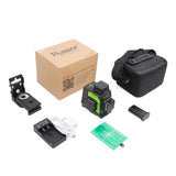 Huepar 3D Green Beam Self-Leveling Laser Level 3 x 360 Cross Line Three-Plane Leveling and Alignment Tool -Two 360 Vertical and One 360 Horizontal Line -Magnetic Pivoting Base GF360G Huepar