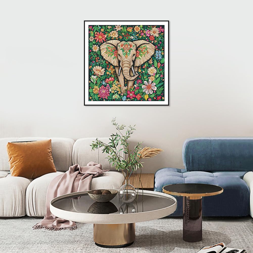 Anuver Diamond Painting Kits for Adults, Elephant 5D Special Shape Crystal Rhinestones Diamond Painting for Beginners, Diamond Art Kits for Home Wall Decoration, 12×12 Inch Anuver