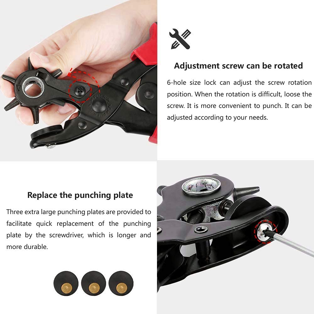 Leather Hole Punch Tool Set, Belt Hole Puncher Kit, Professional Puncher for Belt, Saddle, Dog Collars, Watch Strap, Shoe, Fabric, Paper, Craft Projects, Easily Punches Perfect Round Holes YIDAAN