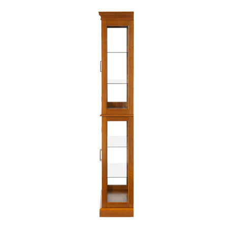 Royard Oaktree Lighted Curio Cabinet Wooden Display Cabinet with Adjustable Tempered Glass Shelves Vintage Accent Storage Cabinet with Mirrored Back & Tempered Glass Doors, Oak Royard Oaktree