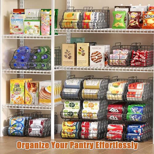 8-Pack Can Organizer for Pantry, Stackable Cabinet Food Shelves for Fridge, Wire Cupboard Storage, Holds up to 72 Beers,Small Metal Bin for Drink Beverage Egg Gillas, Rack for Kitchen Countertops RV Sonyabecca