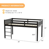 JOYMOR Twin Loft Bed Low Loft Bed Frame for Little Kids Small Room/Low Ceiling Bedrrom with Guardrail and Ladder (Black) JOYMOR