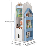 MYOYAY 360° Rotating Children's Bookshelf - 3 Tier Swivel Bookcase in Blue, Ideal for Kids' Bedroom Storage MYOYAY