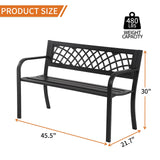BSTOPHKL Outdoor Bench,Patio Garden Benches,Metal Weatherproof Porch Bench with Grid-Patterned Backrest and Armrest for Park Courtyard Porch,Bearing Capacity 480lbs,Black BSTOPHKL