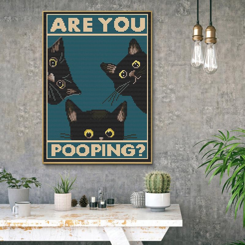 Eiazuiks Stamping Cross Stitch Kit,Cats Counting Cross Stitch Kit for Adult Beginners, Full Line DIY Cross Stitch Stitching Kit for Home Decor Cross Stitch Patterns 12x16 inches Eiazuiks