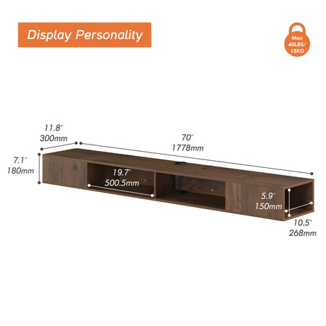 WAMPAT TV Stand with LED Lights for 65/70/75 inch TVs, Wall Mounted Shelf Under TV Cabinet, Entertainment Center Media Console with Storage for Living Room and Bedroom, Brown WAMPAT