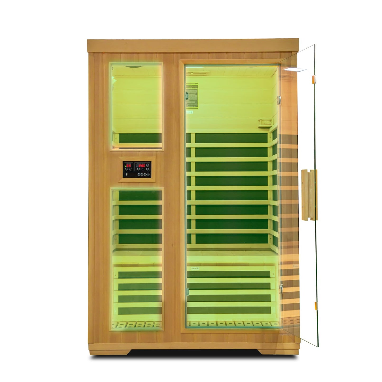 Far Infrared Wooden Sauna Room for Home,Canadian Hemlock 2 Person Wooden Dry Sauna with Dual Control Panel and MP3 Controller, Time and Temp Pre-Set,8 Carbon Panels,Led Reading Lamp,Mother'Da - WoodArtSupply