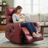 PELUMY Manual Recliner Chair with Heat & Vibration Massage, 360° Swivel Rocker Recliner with 155° Recline and Lumbar Heat, Compact Recliner for Living Room & Small Spaces (Breathable Leather, Red) PELUMY