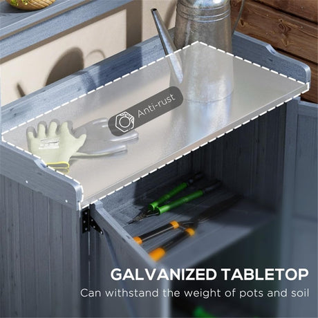 CIPACHO Outdoor Potting Bench with Storage Cabinet, Solid Fir Wood Potting Table with Storage Shelf & Galvanized Tabletop, Garden Table Work Bench Station Planting for Patio Backyard (Grey) CIPACHO