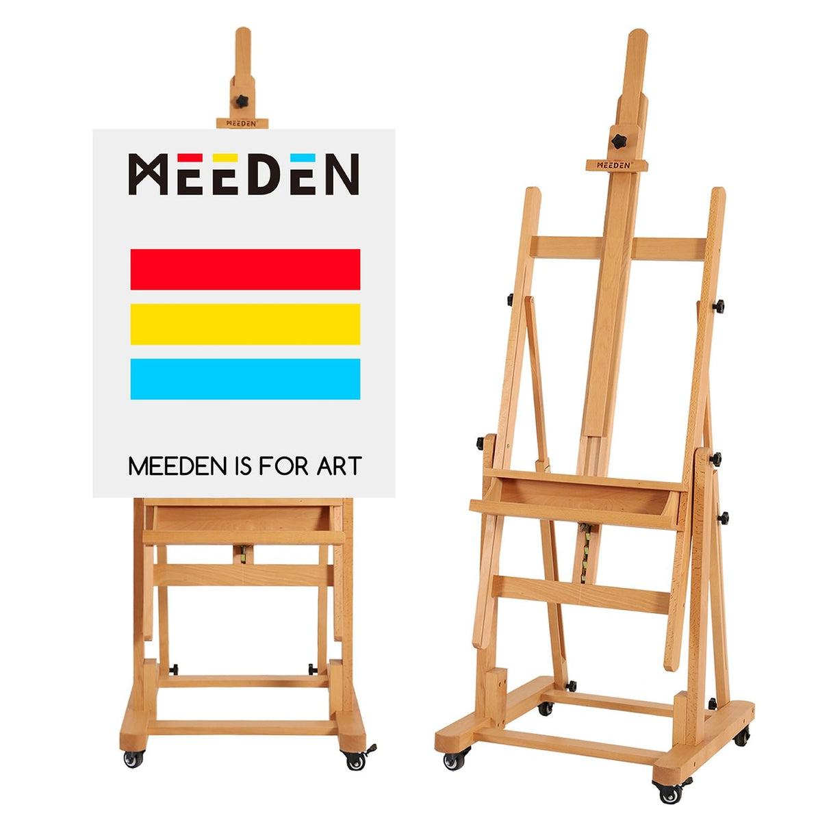 MEEDEN Extra Large Heavy-Duty H-Frame Studio Easel - Solid Beech Wooden Artist Professional Easel, Painting Art Easel Stand with 4 Premium Locking Silent Caster Wheels, Hold Max 82" MEEDEN