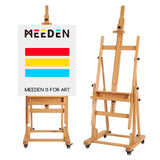 MEEDEN Extra Large Heavy-Duty H-Frame Studio Easel - Solid Beech Wooden Artist Professional Easel, Painting Art Easel Stand with 4 Premium Locking Silent Caster Wheels, Hold Max 82" MEEDEN