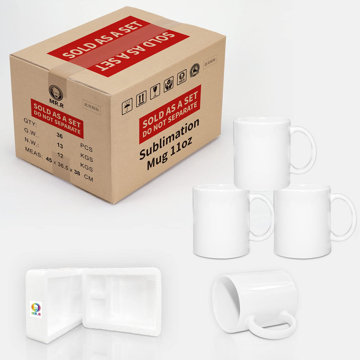 MR.R Set of 36 Sublimation Blanks Dishwasher White Ceramic Coffee Mugs 11oz Blank Ceramic Classic Drinking Cup Mug For Milk Tea Cola Water MR.R