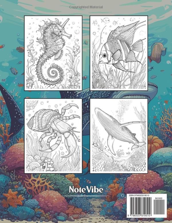 Ocean Life Coloring Book for Adults: 50+ Large Print Images Sea Life Theme for a Mindfulness and Relaxation Journey WoodArtSupply