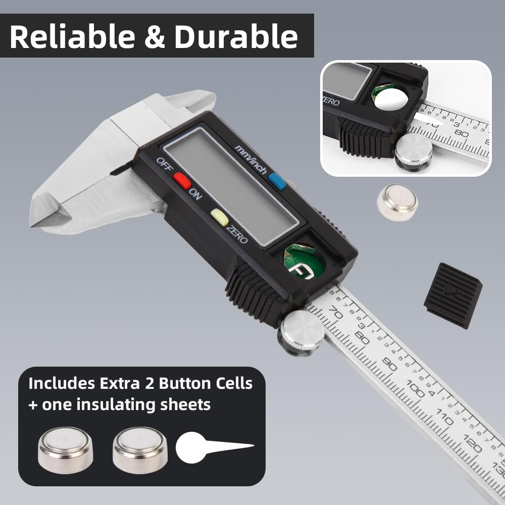 Digital Caliper Measuring Tool, Stainless Steel Vernier Caliper Digital, Micrometer Calipers with Large LCD Screen, Auto-Off Feature, Inch Millimeter Conversion, 6 Inch Caliper Tools for DIY/Household Aurdeayi