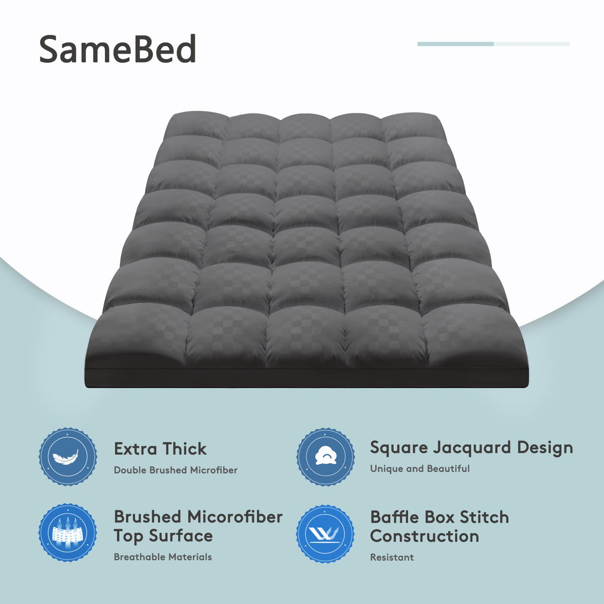 SameBed Mattress Topper King,Extra Thick Mattress Pad Cover for Back Pain,Cooling Mattress Protector with 8-21 Inch Deep Pocket,Overfilled Down Alternative Filling,Grey SameBed