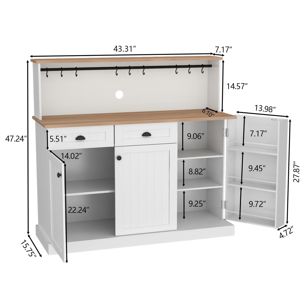 Gyfimoie Sideboard Buffet Cabinet with 2 Drawers, Farmhouse Kitchen Pantry with Adjustable Shelves, Coffee Bar Cupboard Cabinet with 3 Doors for Kitchen, Dining Room (White) Gyfimoie