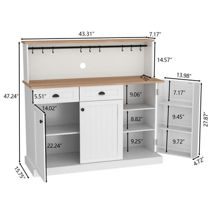 Gyfimoie Sideboard Buffet Cabinet with 2 Drawers, Farmhouse Kitchen Pantry Cabinet with Adjustable Shelves, Coffee Bar Cupboard Cabinet with 3 Doors for Kitchen, Dining Room (White) - WoodArtSupply