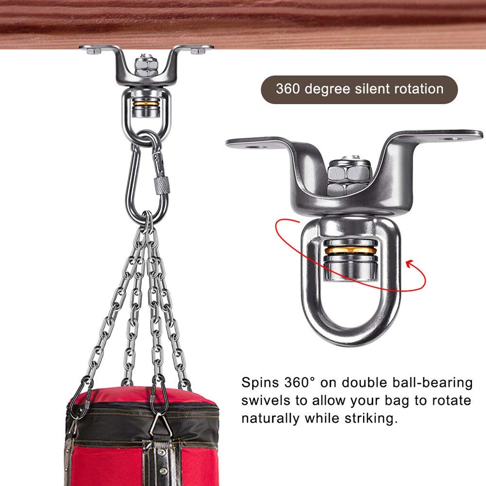 SELEWARE Heavy Duty Boxing Punching Bag Hanger, 360 Rotate Heavy Bag Hanger Bracket with Bearing and Carabiner, Wood Beam Holder for Boxing Muay Thai Training, 700lbs Capacity SELEWARE