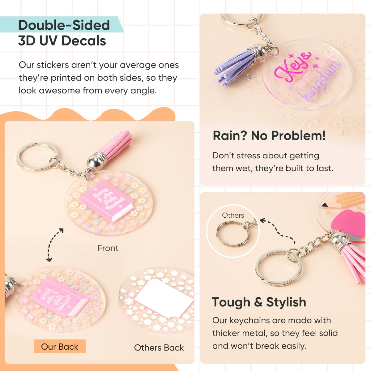 YOPPIX 140 PCS Acrylic Keychain Blank Set, Fruit Double-Sided UV DTF Stickers Acrylic Keychain Making Kits for Vinyl DIY Craft Project Employee Appreciation Gifts YOPPIX