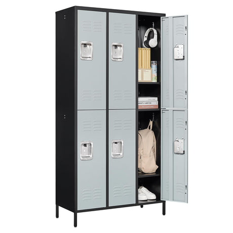 MIIIKO 2 Tier Metal Lockers 3-Wide, 72" x 36" x 16" Storage Locker Units with 6 Compartments, Large Employee Locker with Shelves, Lockable Doors and MIIIKO