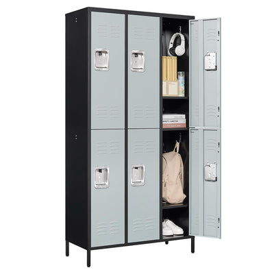 MIIIKO 2 Tier Metal Lockers 3-Wide, 72" x 36" x 16" Storage Locker Units with 6 Compartments, Large Employee Locker with Shelves, Lockable Doors and