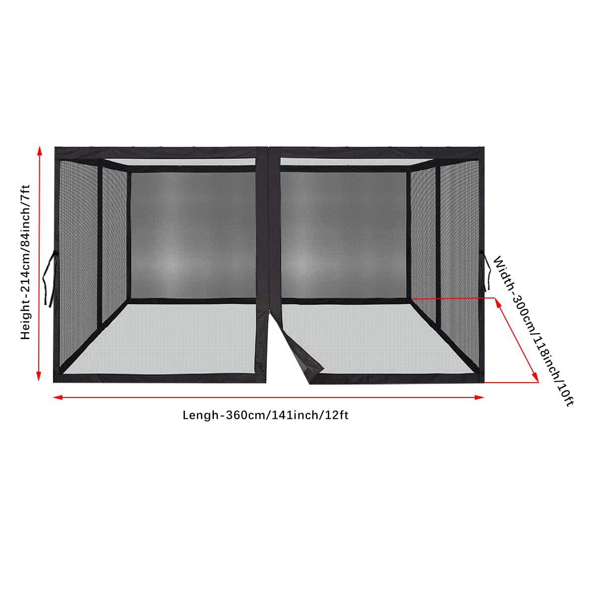 Gazebo Universal Replacement Mosquito Netting,Outdoor Canopy Net Screen 4-Panel Sidewall Gazebo Curtains, with Zippers, Easy to Install, Fit for Most Gazebo 10x12 Canopy, Patio (Black - 10 x 12 FT)