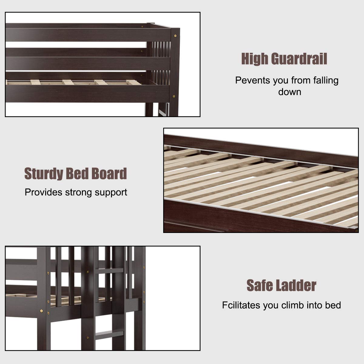 Giantex Twin Over Pull-Out Bunk Bed with Trundle, Extendable Twin/Full/Queen/King Bunk Bed, Solid Wood Bunk Bed with Ladder and Safety Rail, Wooden Bunk Beds for Kids Adults Teens, Espresso Giantex