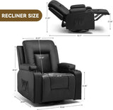COMHOMA Recliner Chair, Swivel Rocker Recliners, Massage and Heat Reclining Chair, Reclining Sofa with Side Pockets, Cup Holders for Living Room, Bedroom (Black) COMHOMA