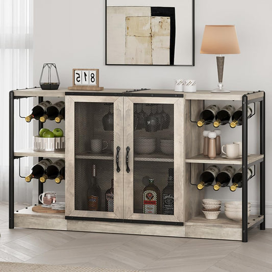 GAOMON Wine Bar Cabinet, Liquor Cabinet for Liquor and Glasses, Industrial Bars & Wine Cabinets with Storage and Wine Rack, Home Bar Furniture for Dining Room, Living Room, Kitchen (Grey) - WoodArtSupply