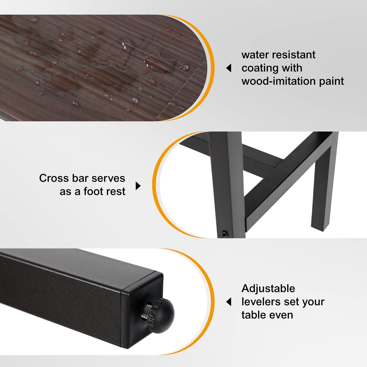 Anmutig Outdoor Counter Height Bar Table, 45.5” Pub Height Dining Bar Table with Wood-Like Metal Tabletop for Hot Tub, Garden, Yard, Balcony, Poolside, Indoor Outdoor Anmutig