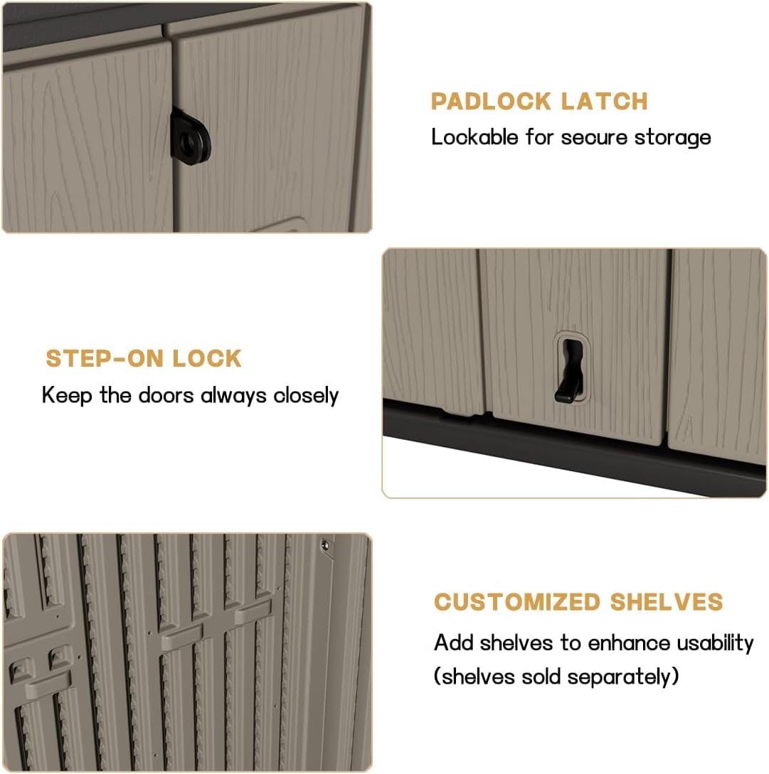 KINYING Outdoor Storage Cabinet Waterproof, 57 Cu.ft Resin Vertical Outdoor Storage Shed for Patio Furniture, Garden Tools, Pool Accessories, Mower Storage (Brown) KINYING