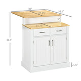 HOMCOM Kitchen Island with Storage Cabinet and 2-Level Rubber Wood Tabletop, Island Table with Adjustable Shelves and Drawers, White HOMCOM