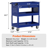 3-Tier Heavy Duty Utility Cart on Wheels, Rolling Tool Cart on Wheels with a Drawer, 350 Lbs Load Capacity Rolling Tool Storage Organizer for Garage, Warehouse and Repair Shop(Dark Blue) SGmory