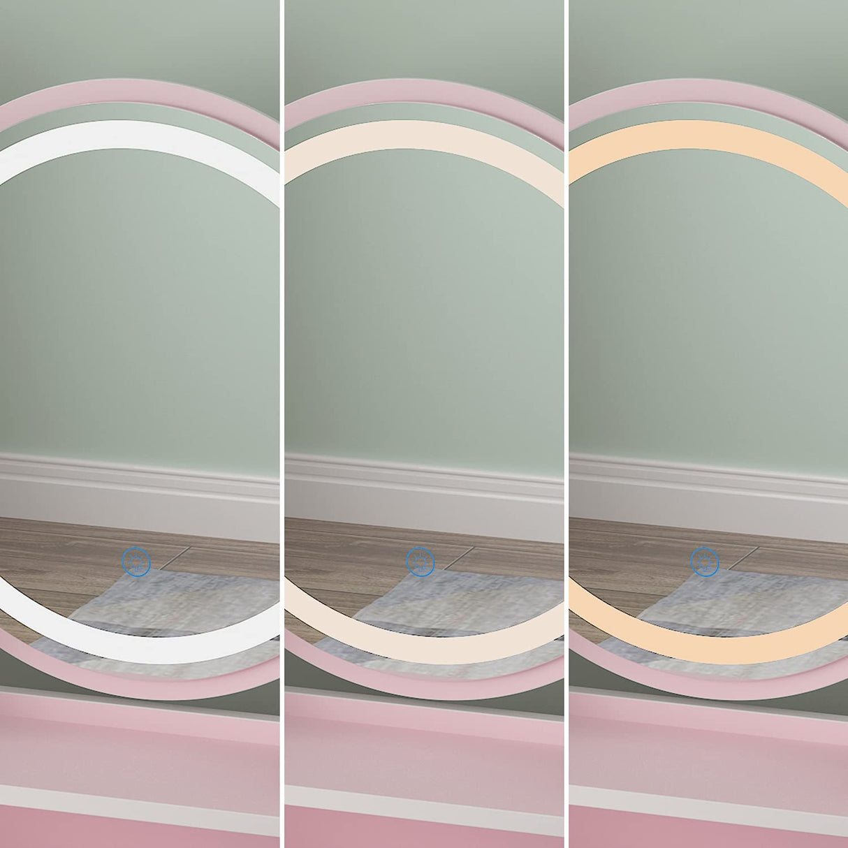 FUFU&GAGA Pink Vanity Set with Round Lighted Mirror, Makeup Vanity Dressing Table with 5 Drawers, Shelves, Dresser Desk and Cushioned Stool FUFU&GAGA