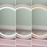 FUFU&GAGA Pink Vanity Set with Round Lighted Mirror, Makeup Vanity Dressing Table with 5 Drawers, Shelves, Dresser Desk and Cushioned Stool FUFU&GAGA