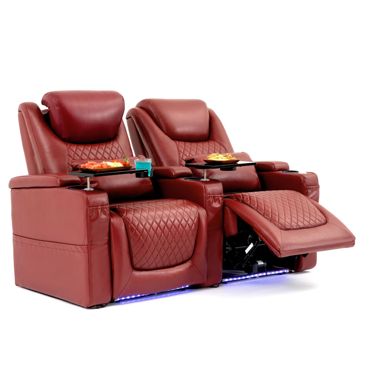 Airadlis Home Theater Seating Seats, Theater Recliner Chair Sofa Game Movie Theater Chairs with 7 Colors Ambient Lighting, Lumbar Pillow, Side Pocket, Tray Table, Power Recline, Red Airadlis