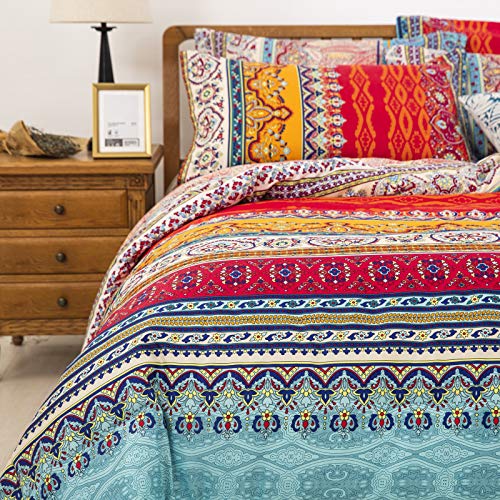 Goodidea Striped Bohemian Comforter Set Queen Size 3 Pieces Boho Hippie Geometric Bedding Set Soft Breathable Reversible Microfiber Boho Comforter with 2 Pillowcases(20"x26") Goodidea