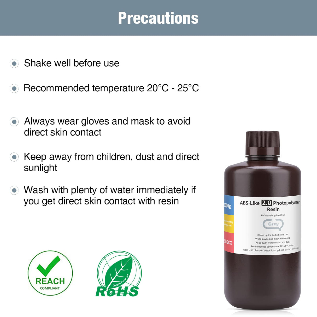 ELEGOO Upgraded ABS-Like 3D Printer Resin 2.0, 405nm UV-Curing LCD Resin High Precision Fast Curing Non-Brittle Photopolymer Resin for LCD Printing Grey 1000G ELEGOO