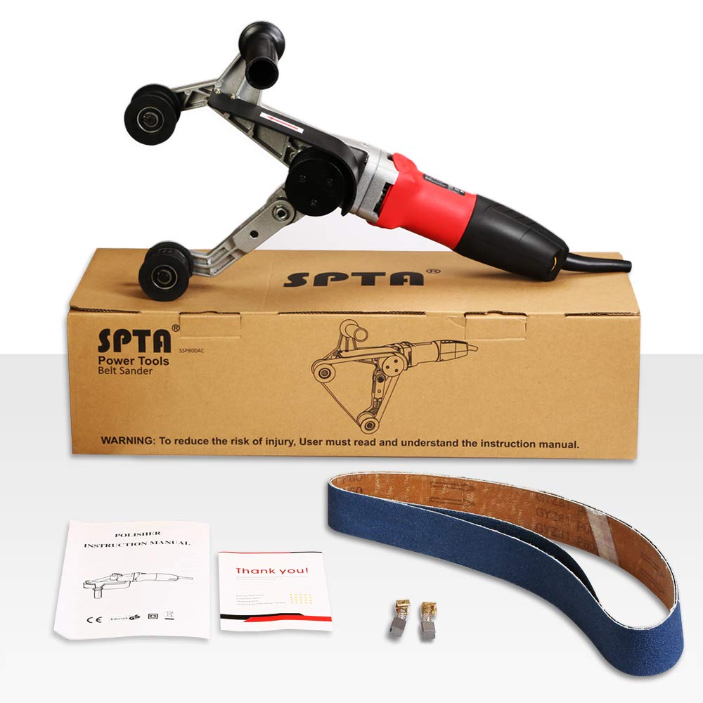 SPTA 110V 800W Professional Stainless Steel Pipe Tube Polisher Sander with Alumina Oxide Sanding Belt, Silicon Carbide Wheel, Pole Burnishing Polisher Machine SPTA