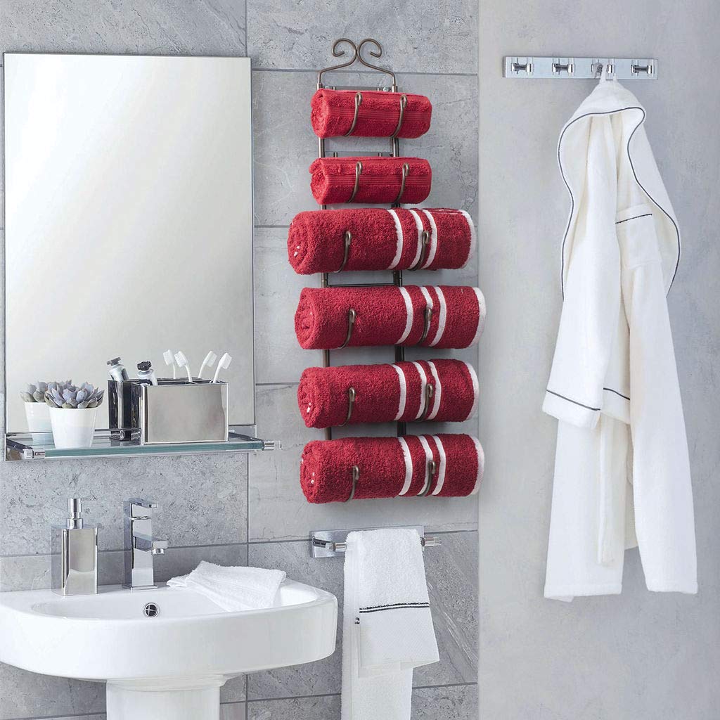 Sagler Towel Rack and Wine Rack - Bronze - Wall Mounted fits up 6 Level Wine Bottles and Many Towels - fits as Bathroom Towel Holder, or Hanger, or a Cap Rack Sagler