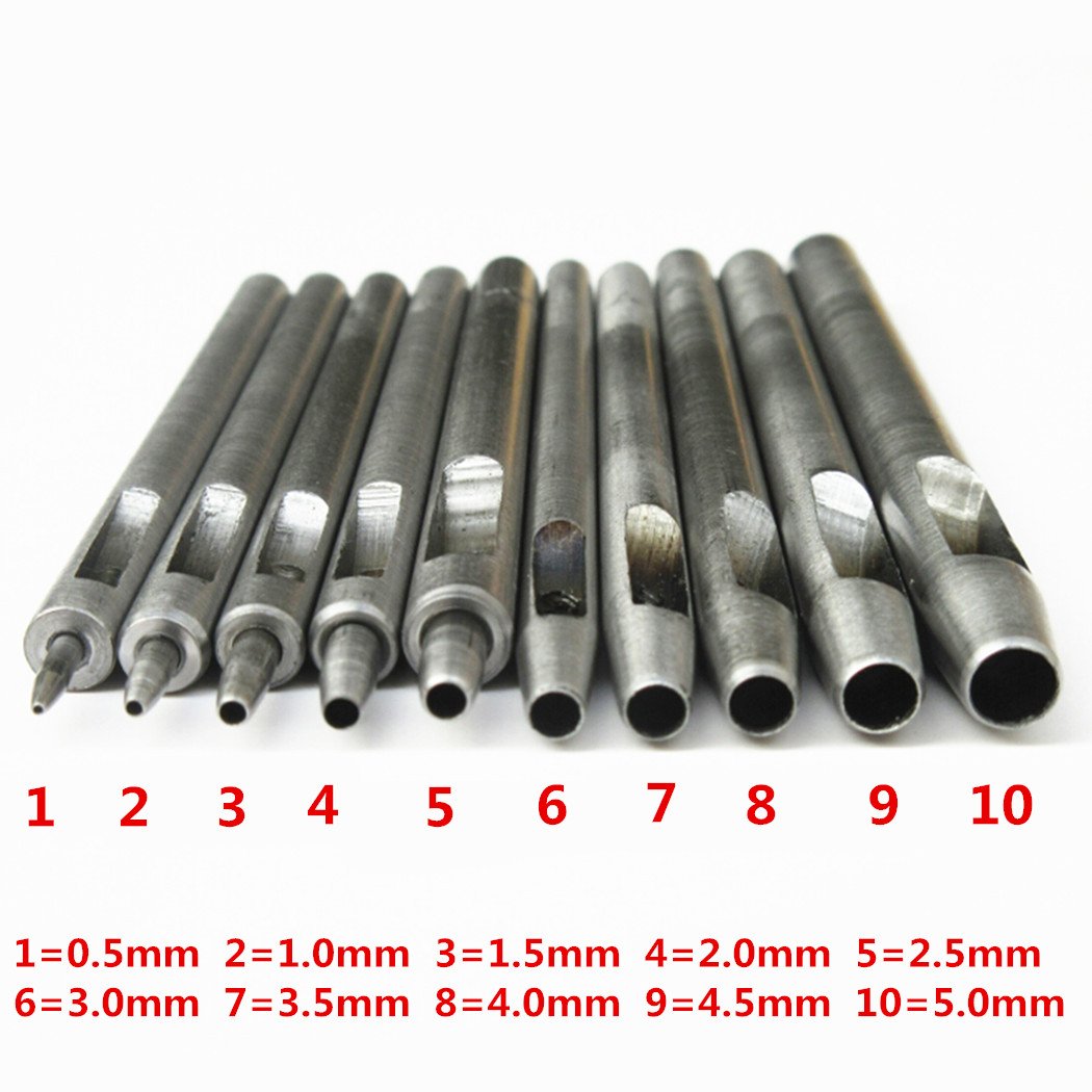 Steel Leather Punch Tool Kit, 10 Sizes (0.5-5.0mm) for Belt, Wallet, Bag, Crafting | Heavy-Duty Hole Puncher Set with Case, Professional Leatherworking Tools for DIY & Repair YankMooM