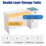 LANBVIELT Modern Reception Desk, Front Counter with Lockable Drawer, White Retail Counter with Outer Display Rack, Checkout Receptionist Desk for Market, Office, Fruit Shop (39x21.6x35.4in) LANBVIELT