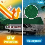 Rutile 10 x 20 FT Carport Replacement Cover, Heavy Duty Car Tarp Canopy Tent Replacement Top w/Ball Bungees Green (Only Top Cover, Frame is not Included) Rutile